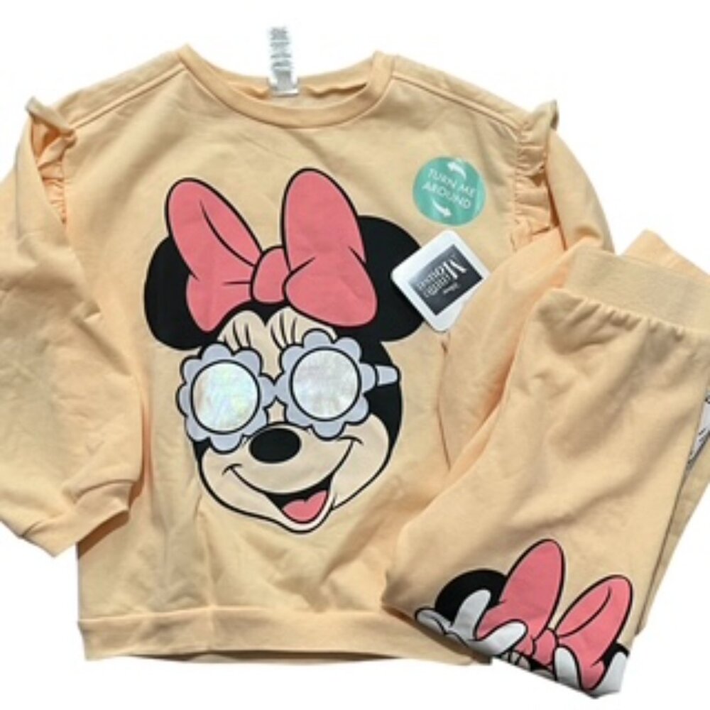 NEW Disney Minnie Mouse 2 Piece Sweatsuit Girls‎ Size 6 Yellow Fleece